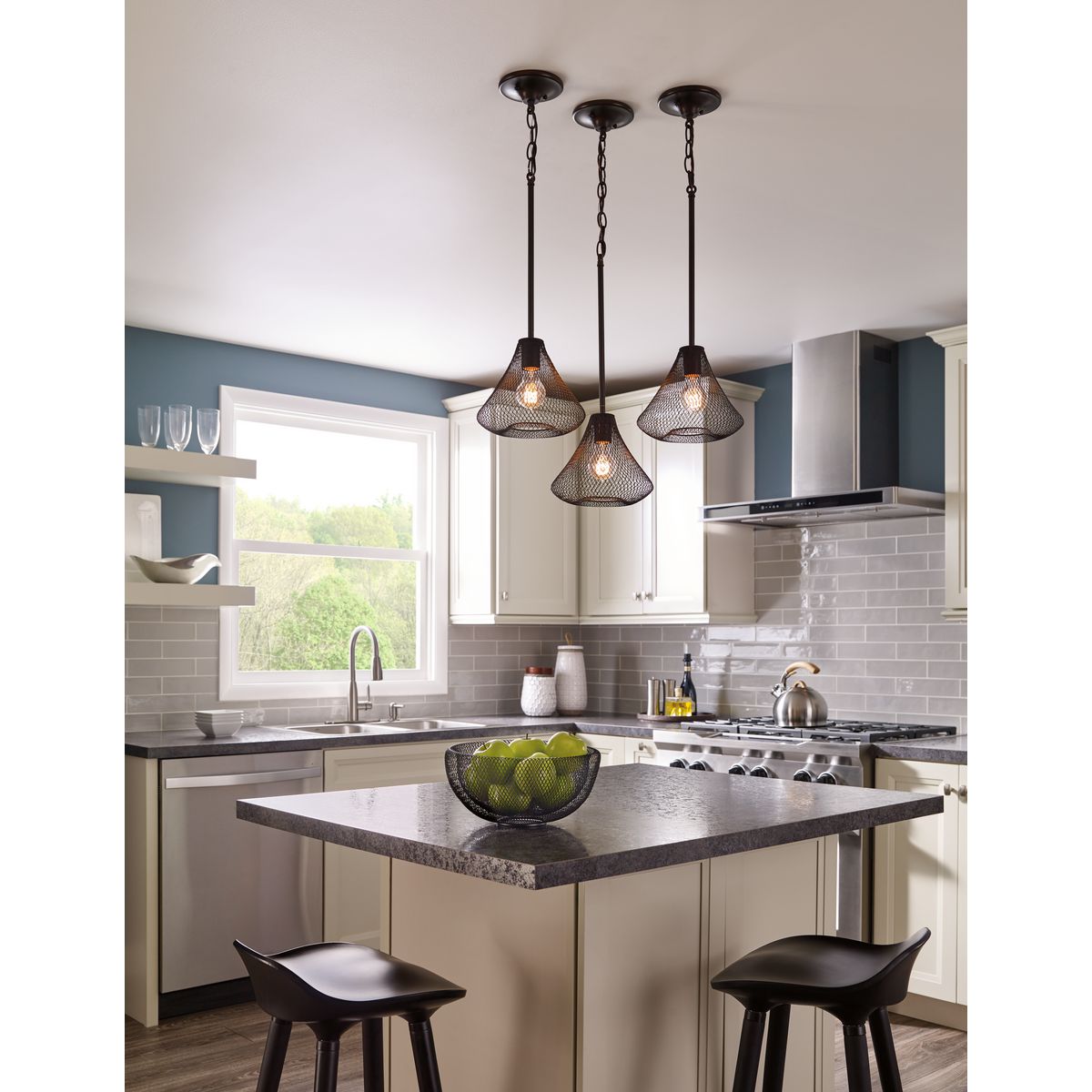 Mesh Collection One-Light Antique Bronze Farmhouse Pendant Light